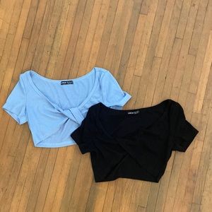 shein twist crop top bundle. one black one light blue. never worn